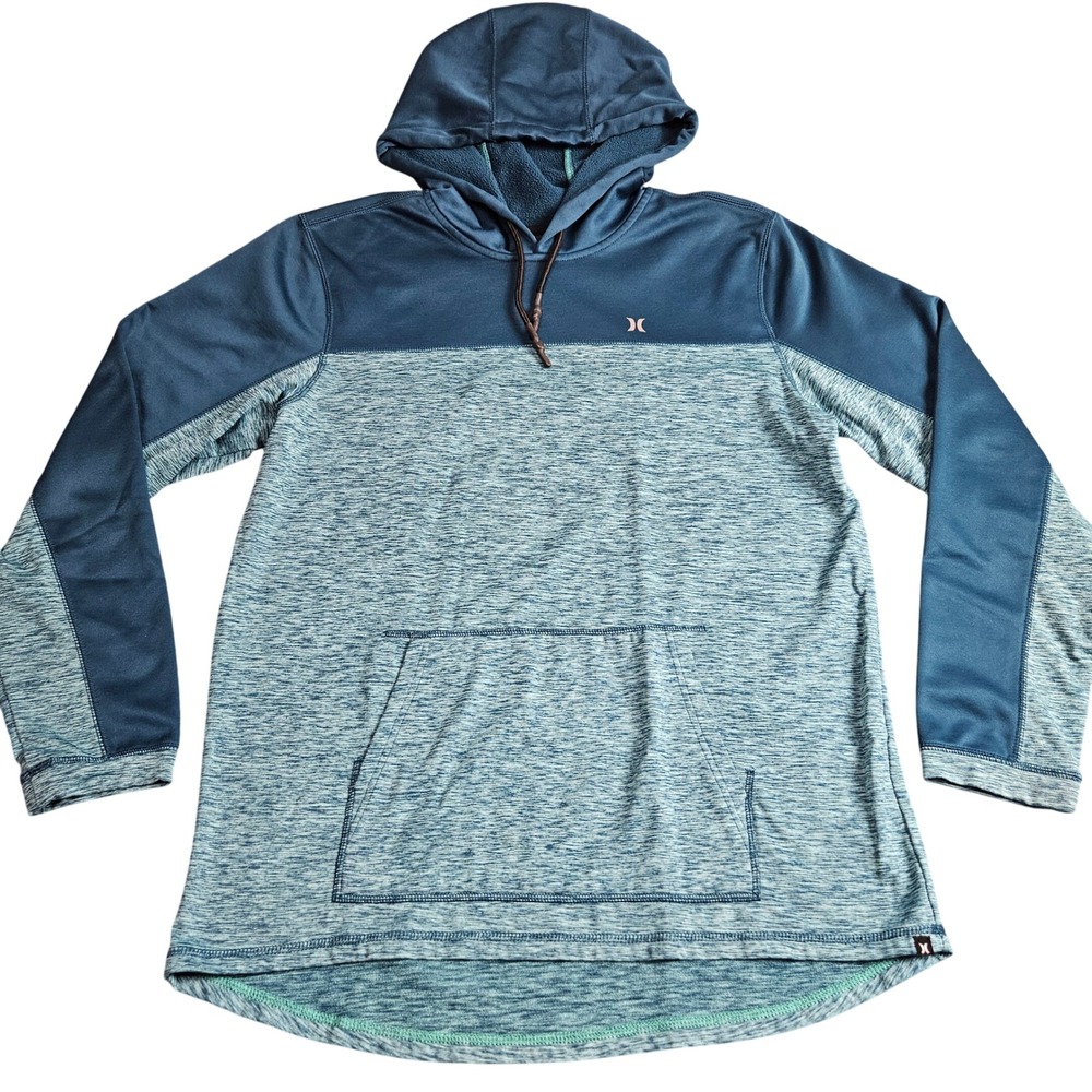 Hurley Hoodie Mens Large Blue Teal Colorblock Fleece Y2K Surf Skate Casual‎